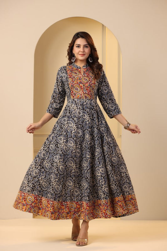 Blue Kalamkari Concept Handworked Gown