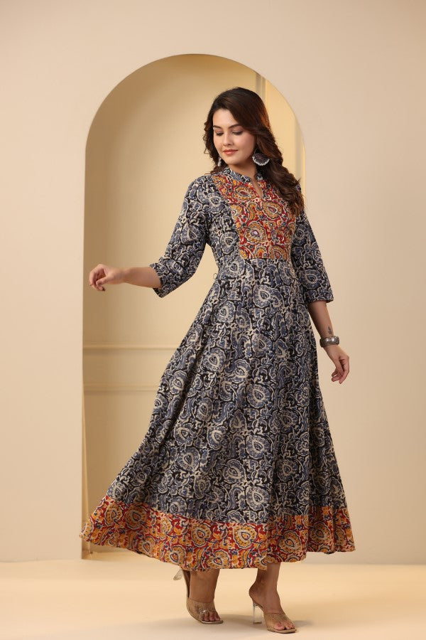 Blue Kalamkari Concept Handworked Gown