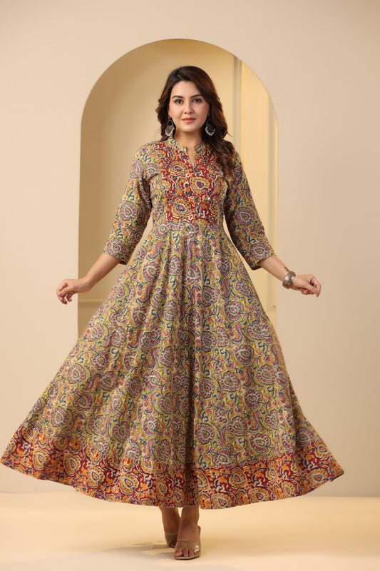 Mustard kalamkari concept Handworked Gown