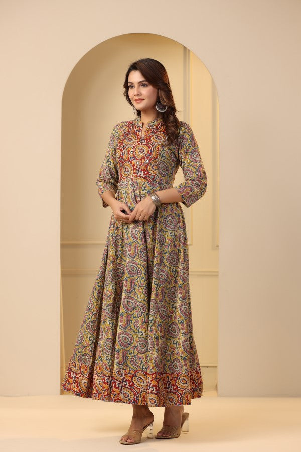 Mustard kalamkari concept Handworked Gown
