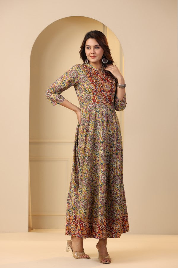 Mustard kalamkari concept Handworked Gown