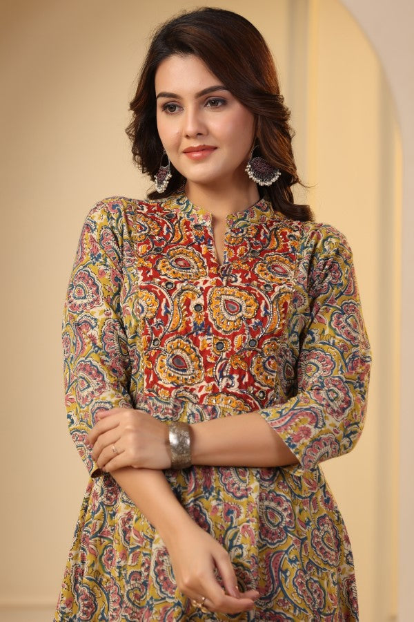 Mustard kalamkari concept Handworked Gown