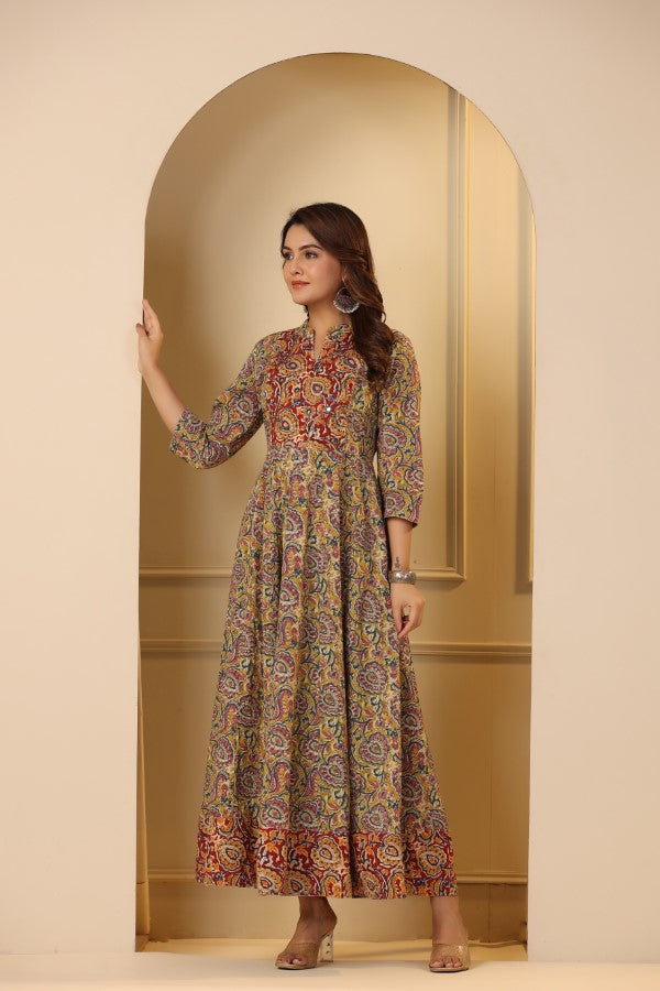 Mustard kalamkari concept Handworked Gown