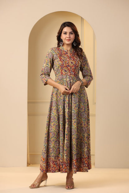 Mustard kalamkari concept Handworked Gown