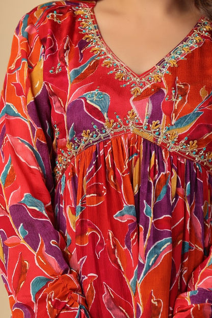 Red Floral print Alia cut suit set