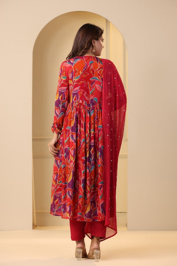 Red Floral print Alia cut suit set