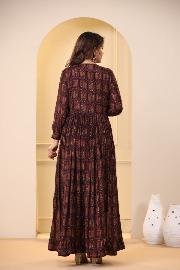 Brown Geometric Handworked Flair Gown
