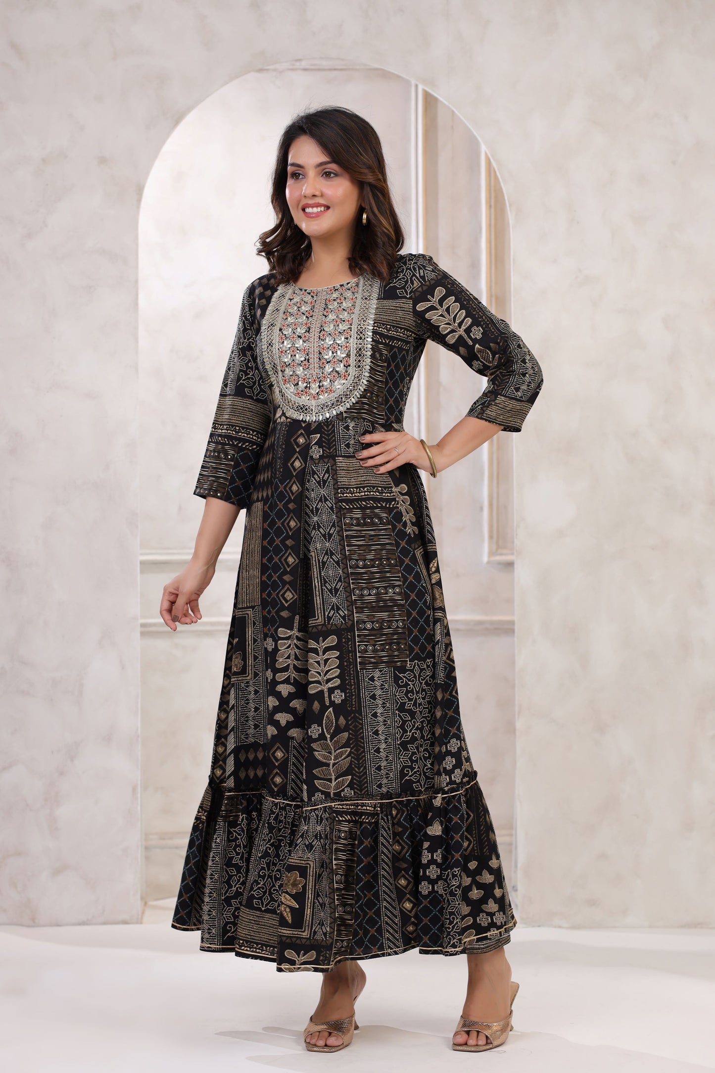 Black Embroidery Flair Gown