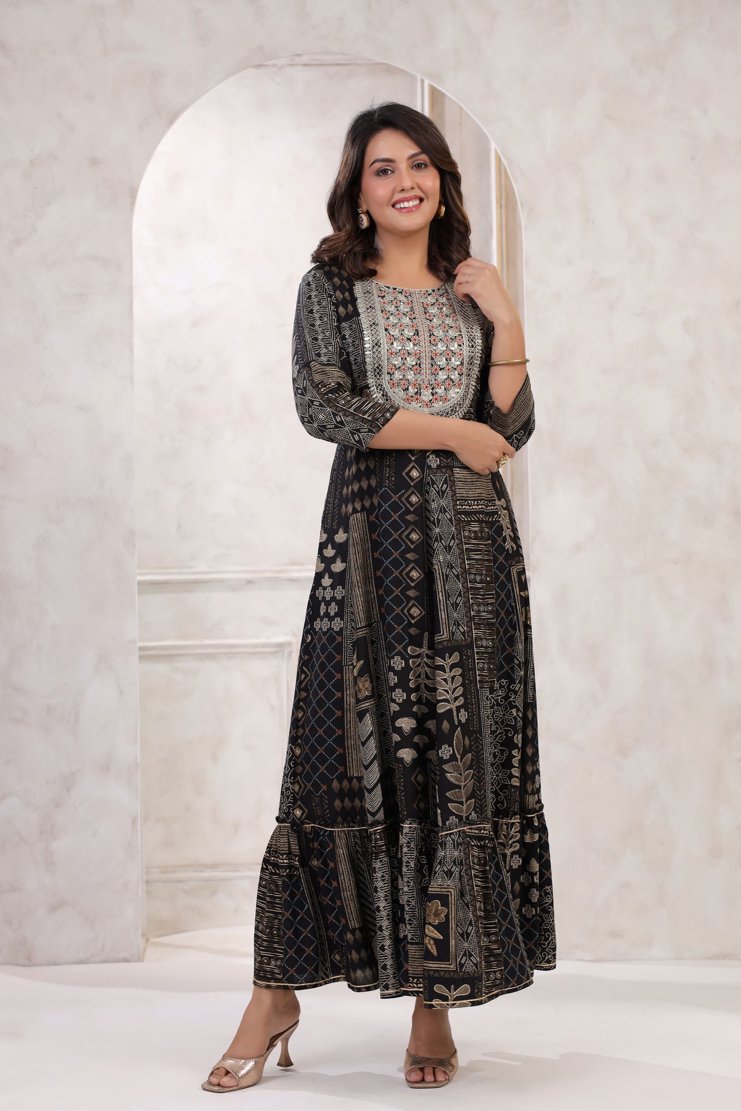 Black Embroidery Flair Gown