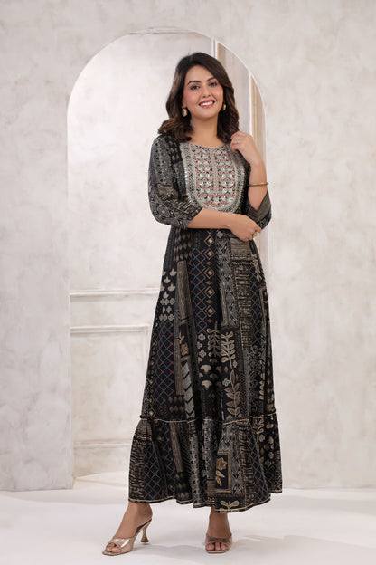 Black Embroidery Flair Gown