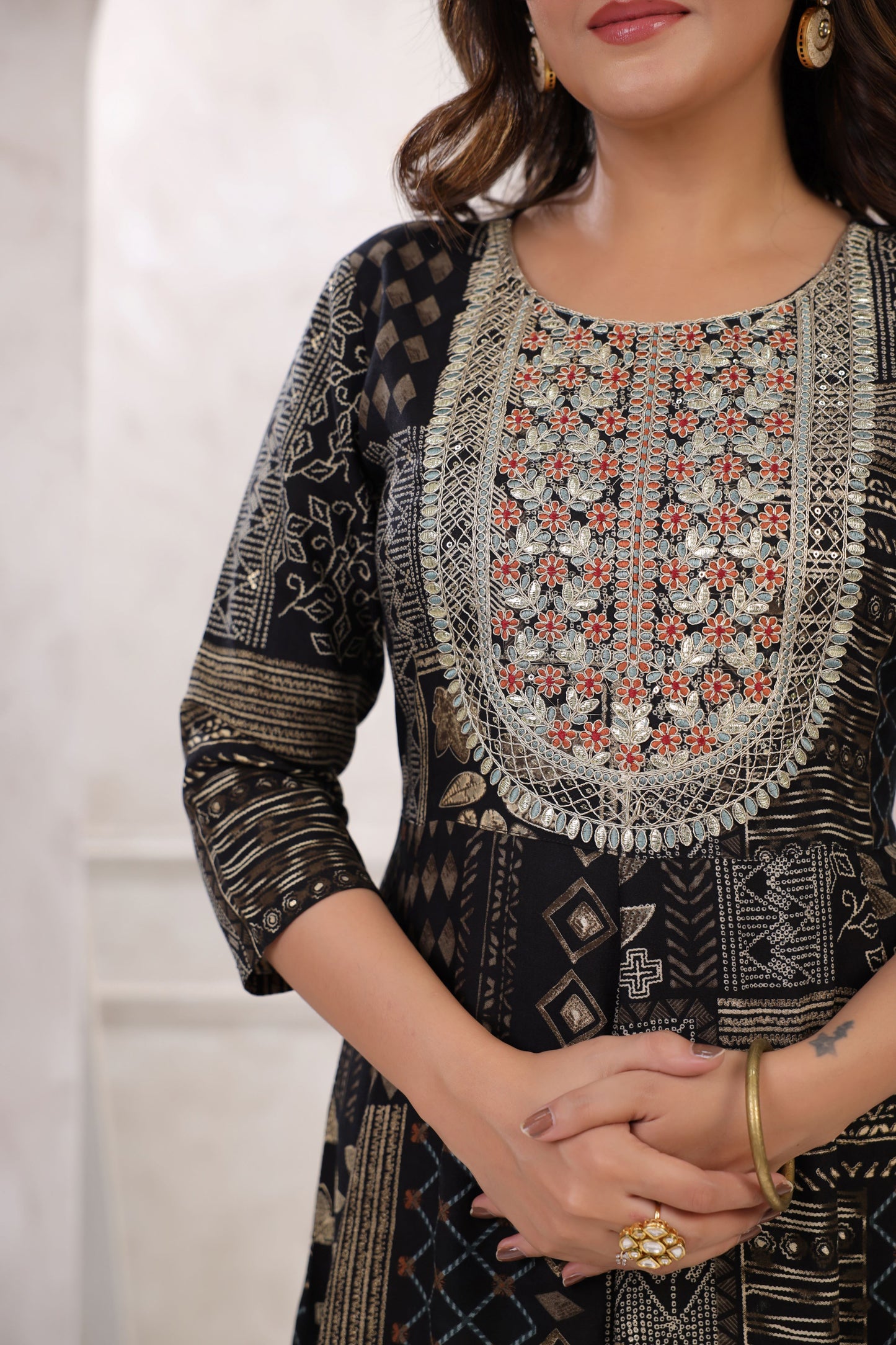 Black Embroidery Flair Gown