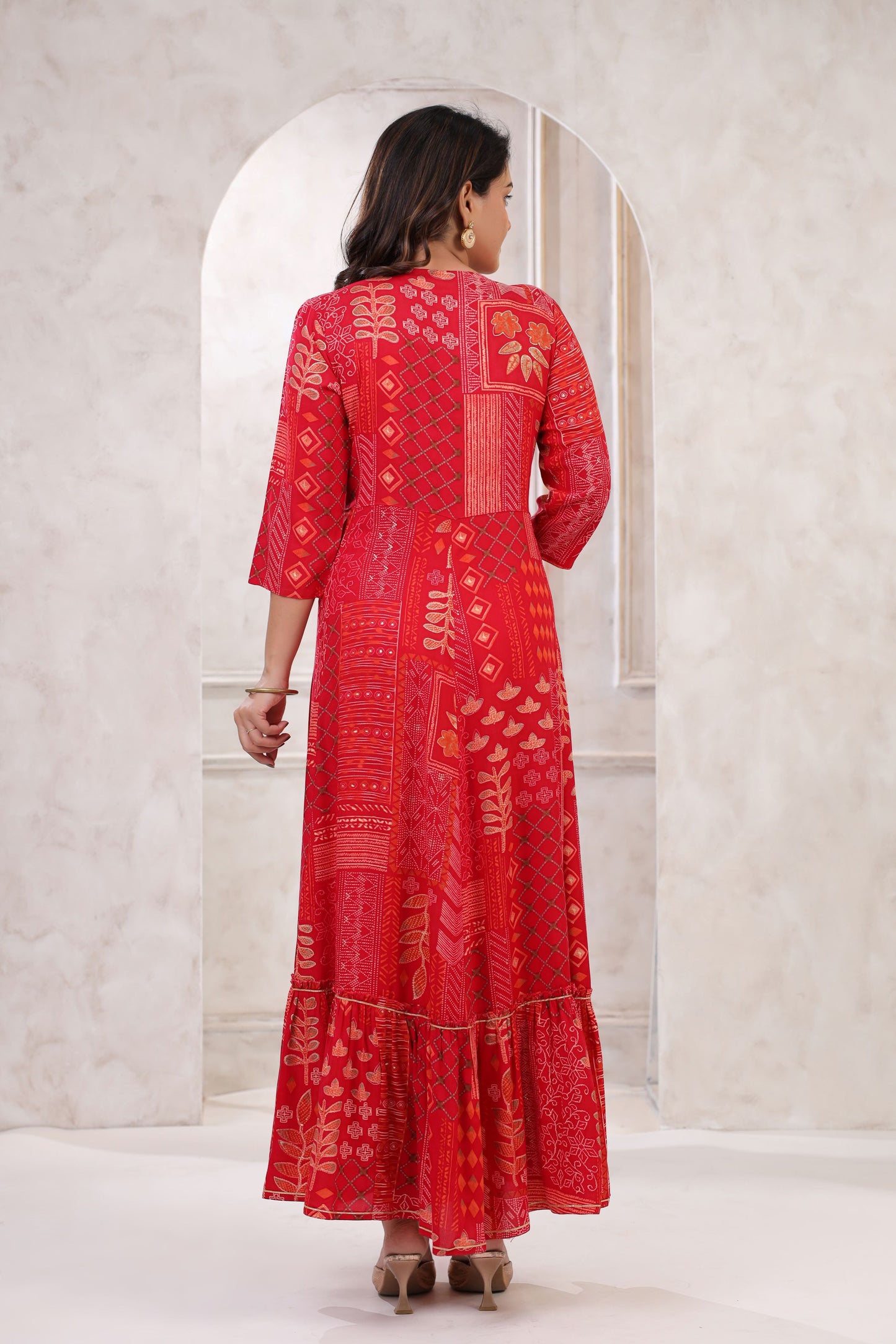 Candy Red Embroidery Flair Gown