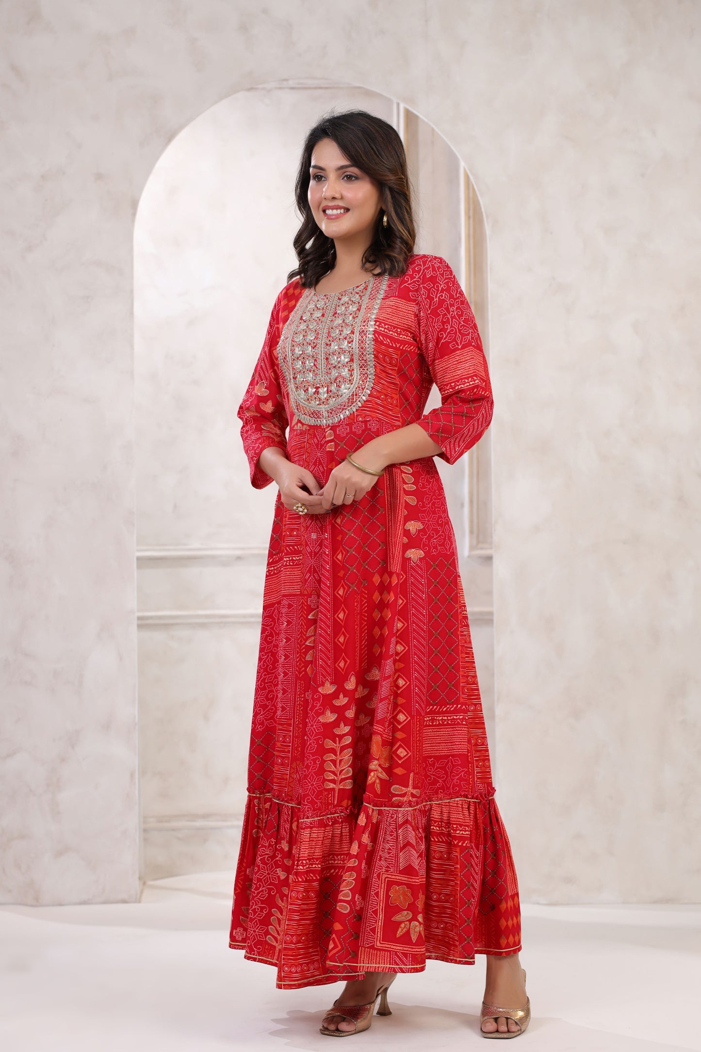 Candy Red Embroidery Flair Gown