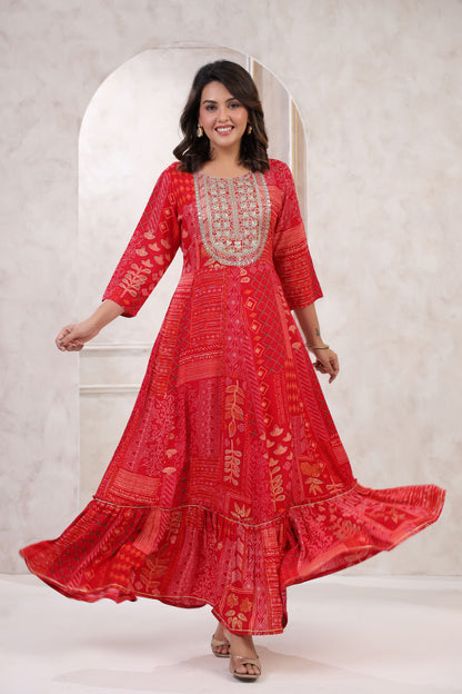 Candy Red Embroidery Flair Gown