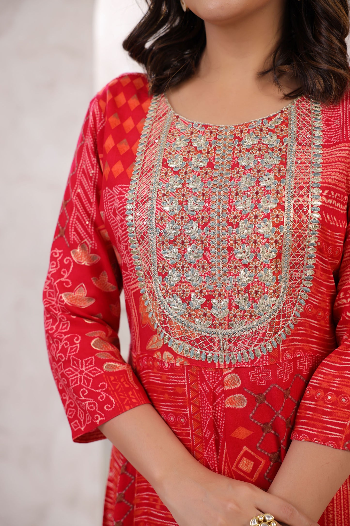 Candy Red Embroidery Flair Gown