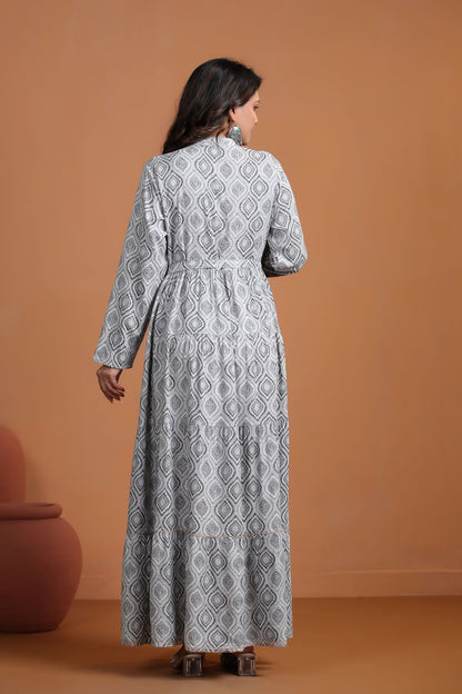 Grey Mirror-Work Flair Gown