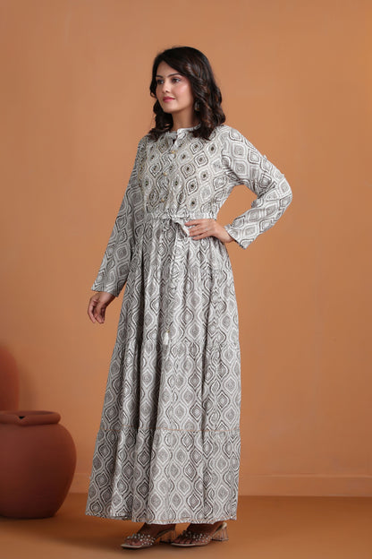 Peanut Brown Mirror-Work Flair Gown