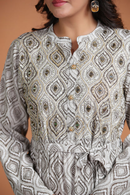 Peanut Brown Mirror-Work Flair Gown