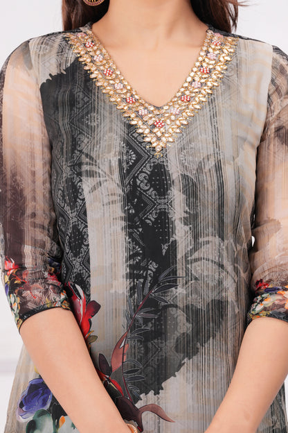 Black Floral Handwork 3-Pcs Suit Set