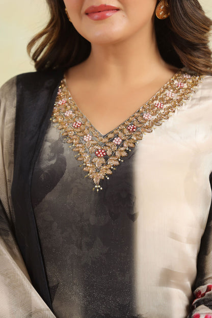 Floral Black Handwork 3-Pcs Suit Set