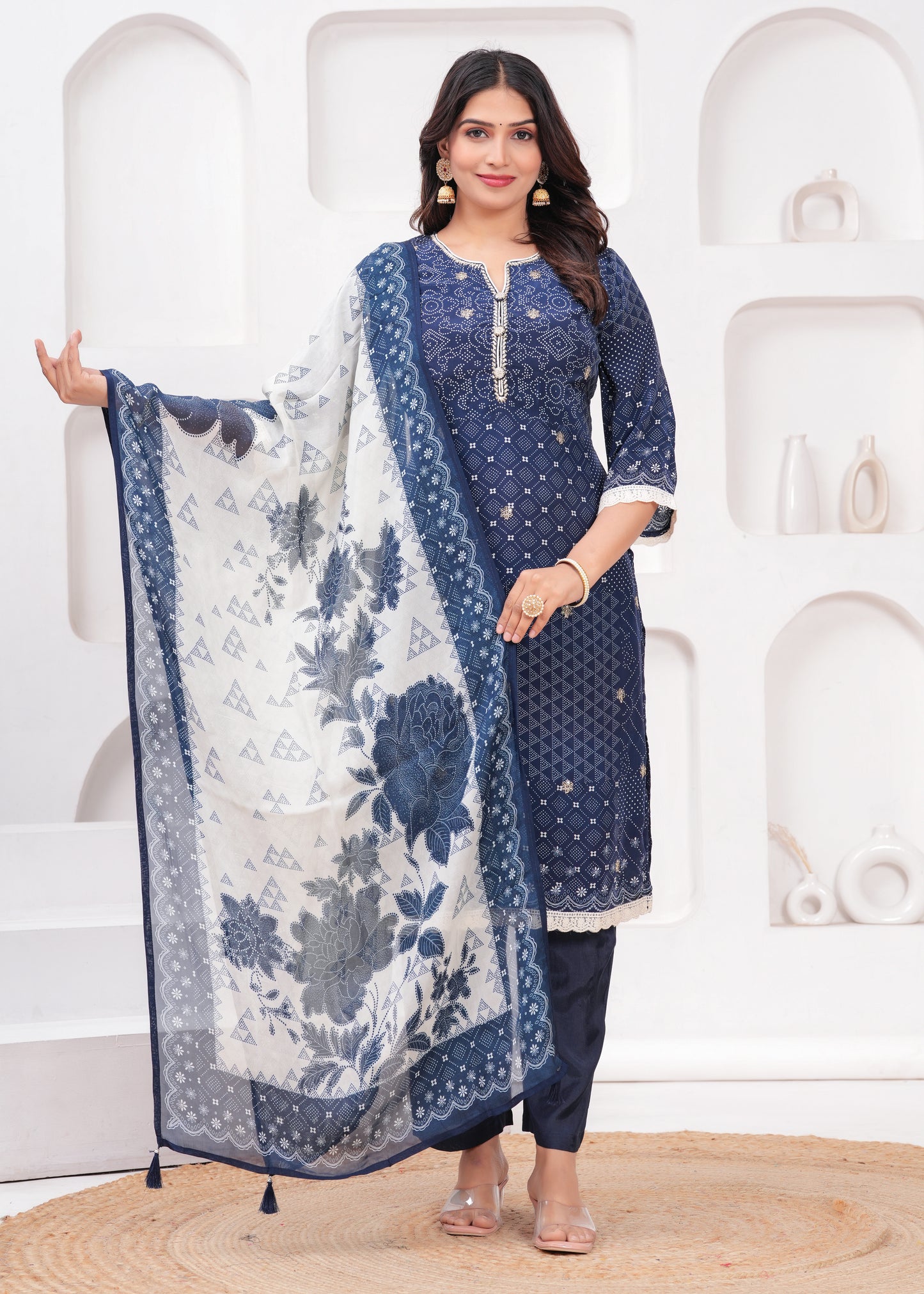 Midnight Blue Handwork 3-Pcs Suit Set