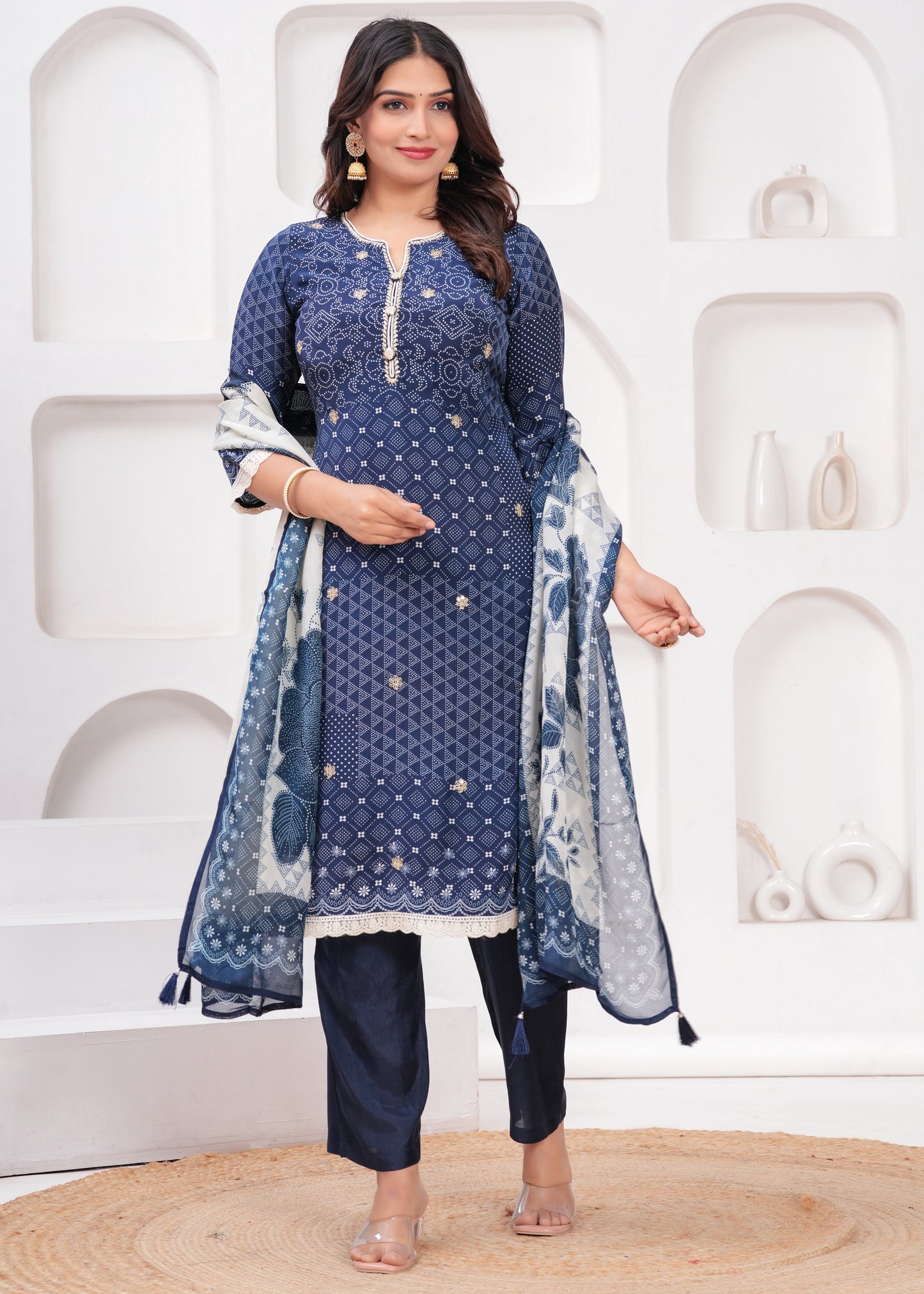 Midnight Blue Handwork 3-Pcs Suit Set