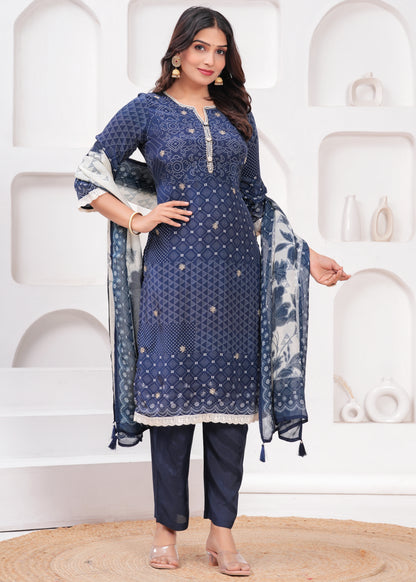 Midnight Blue Handwork 3-Pcs Suit Set