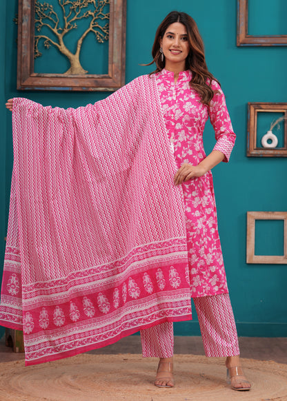 Bright Pink A-Line 3-Pcs Suit Set
