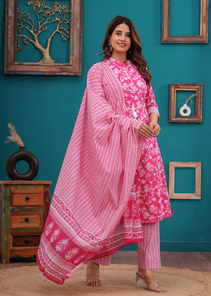 Bright Pink A-Line 3-Pcs Suit Set