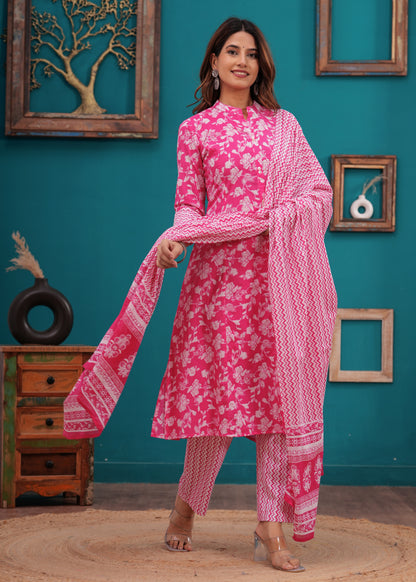 Bright Pink A-Line 3-Pcs Suit Set