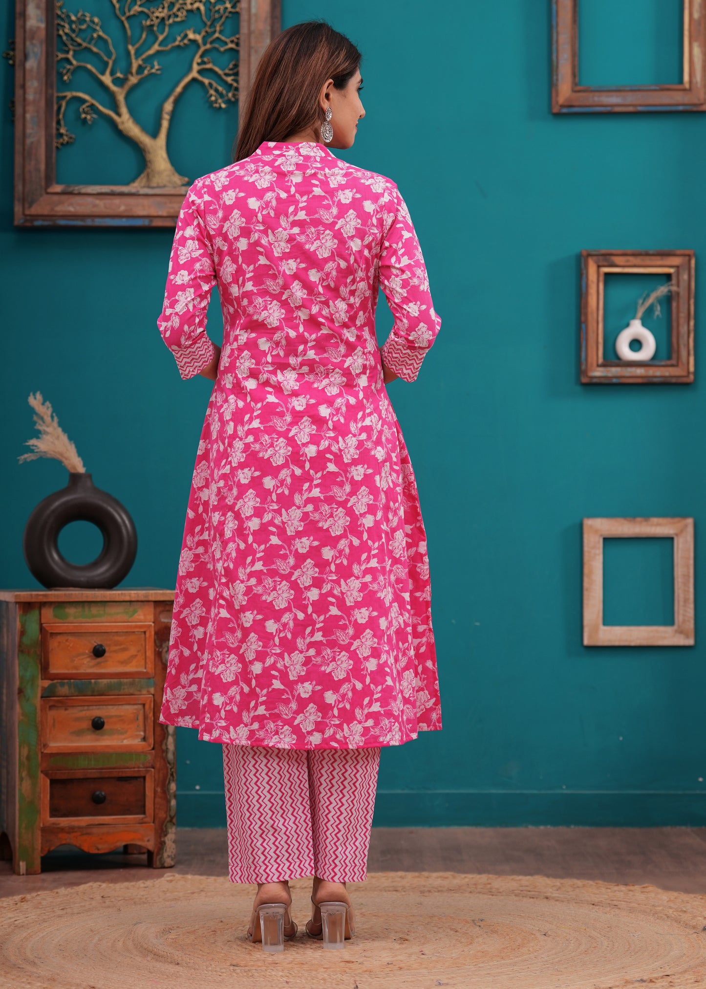 Bright Pink A-Line 3-Pcs Suit Set