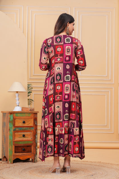 Pastel Vine V-Neck Handwork Flair Gown