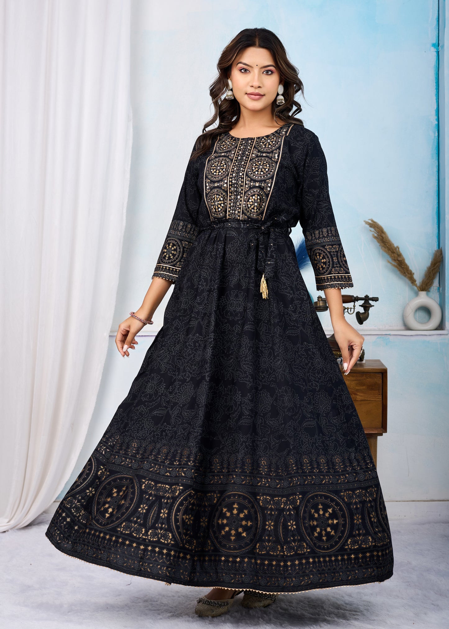 Black Handwork Flair Gown