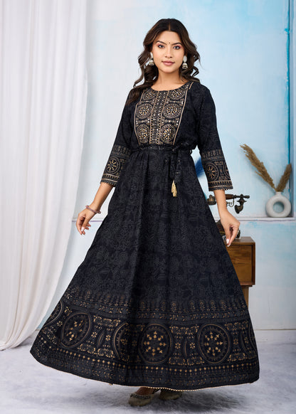 Black Handwork Flair Gown