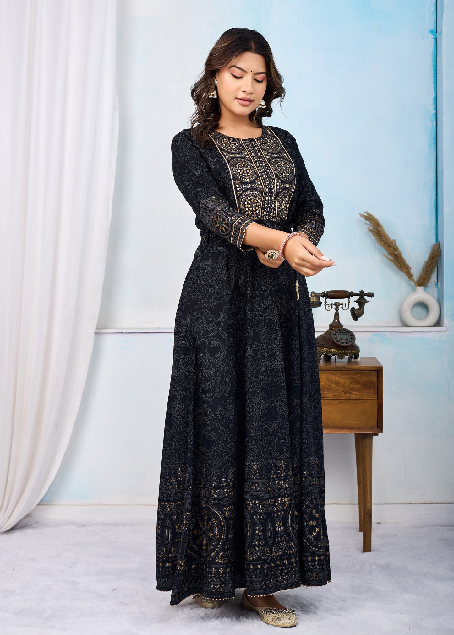 Black Handwork Flair Gown