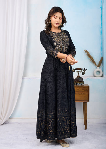 Black Handwork Flair Gown