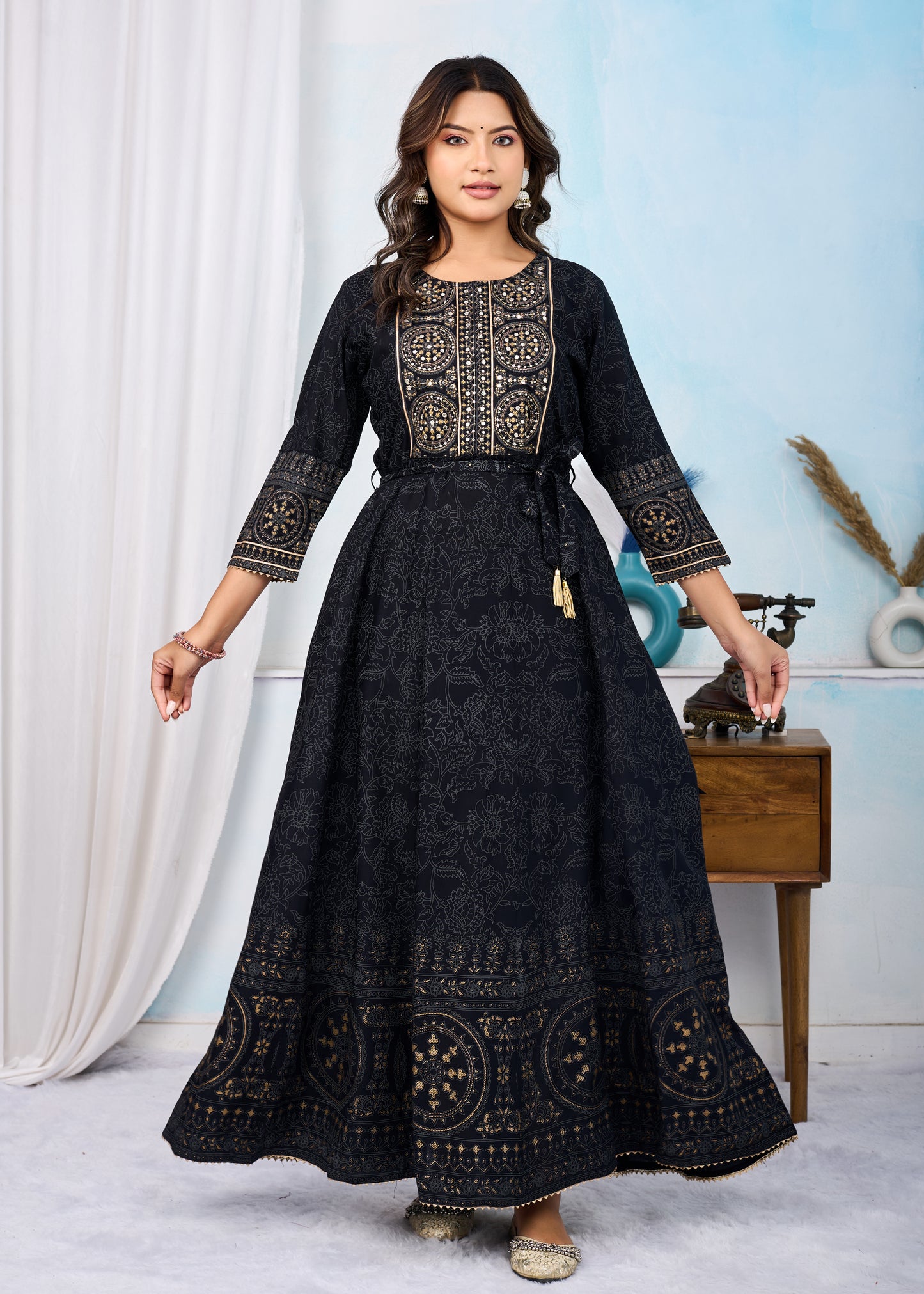 Black Handwork Flair Gown