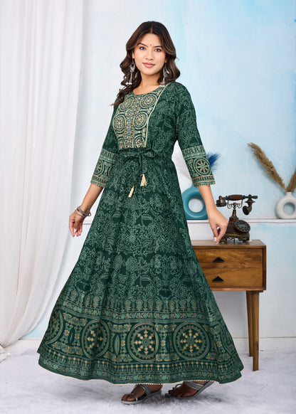 Bottle Green Handwork Flair Gown