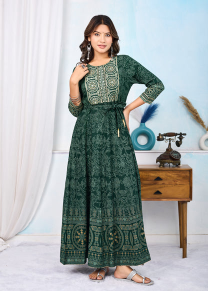 Bottle Green Handwork Flair Gown