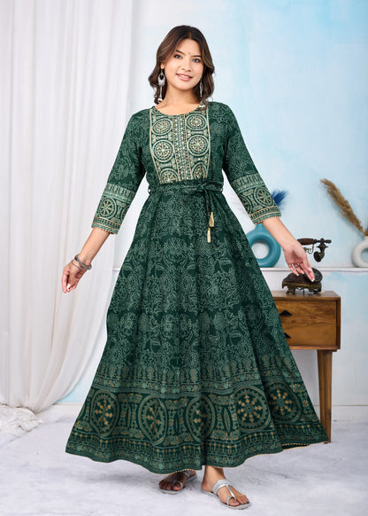 Bottle Green Handwork Flair Gown