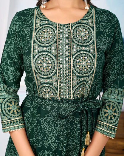 Bottle Green Handwork Flair Gown