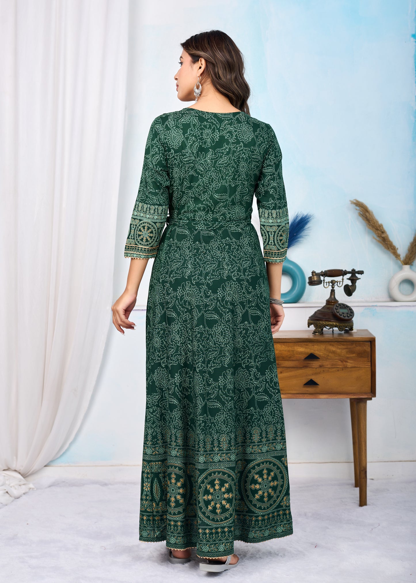 Bottle Green Handwork Flair Gown