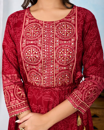 Scarlet Red Handwork Flair Gown