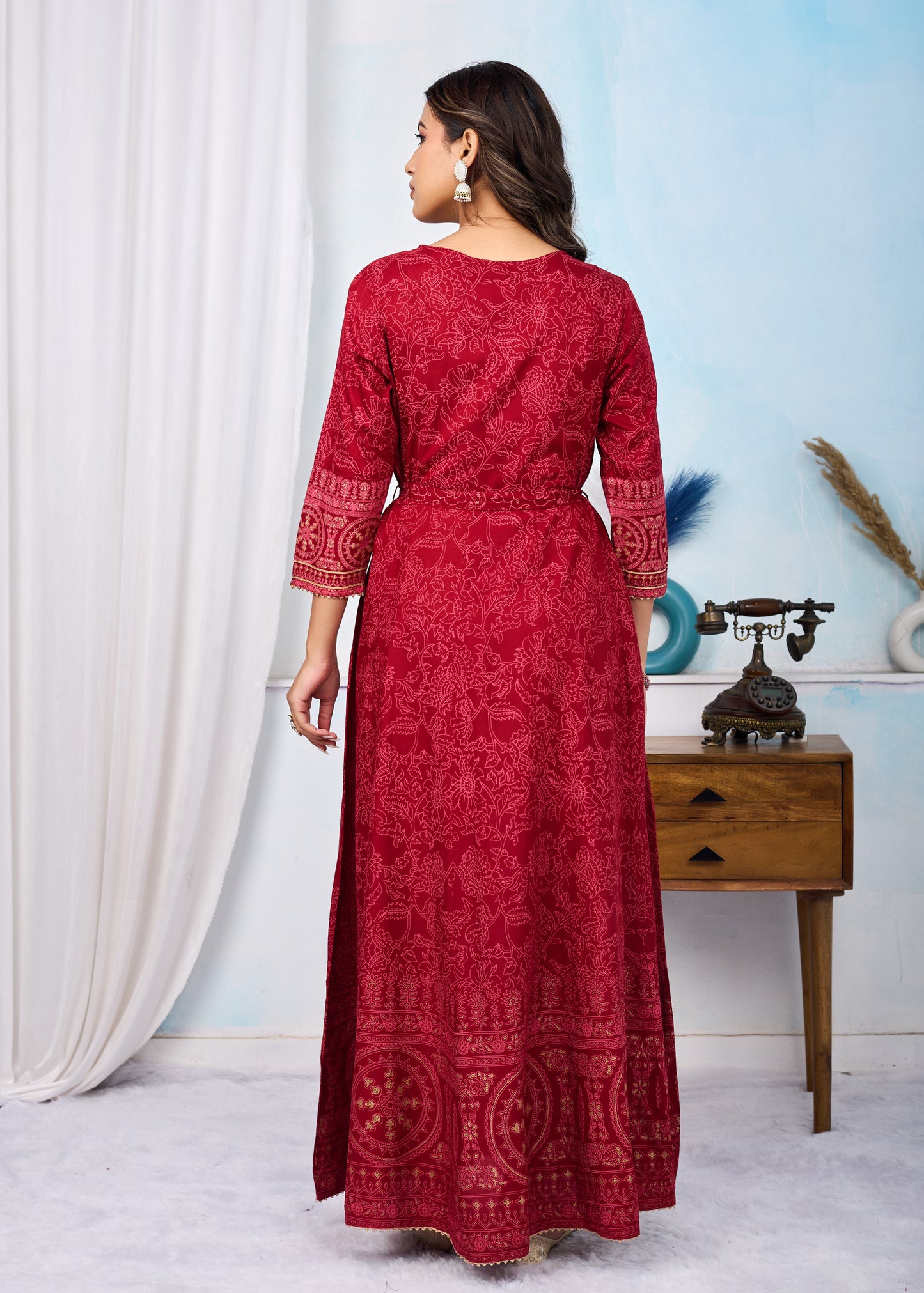 Scarlet Red Handwork Flair Gown