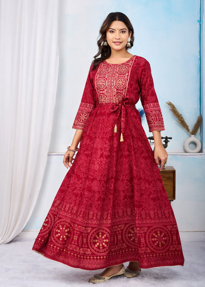 Scarlet Red Handwork Flair Gown