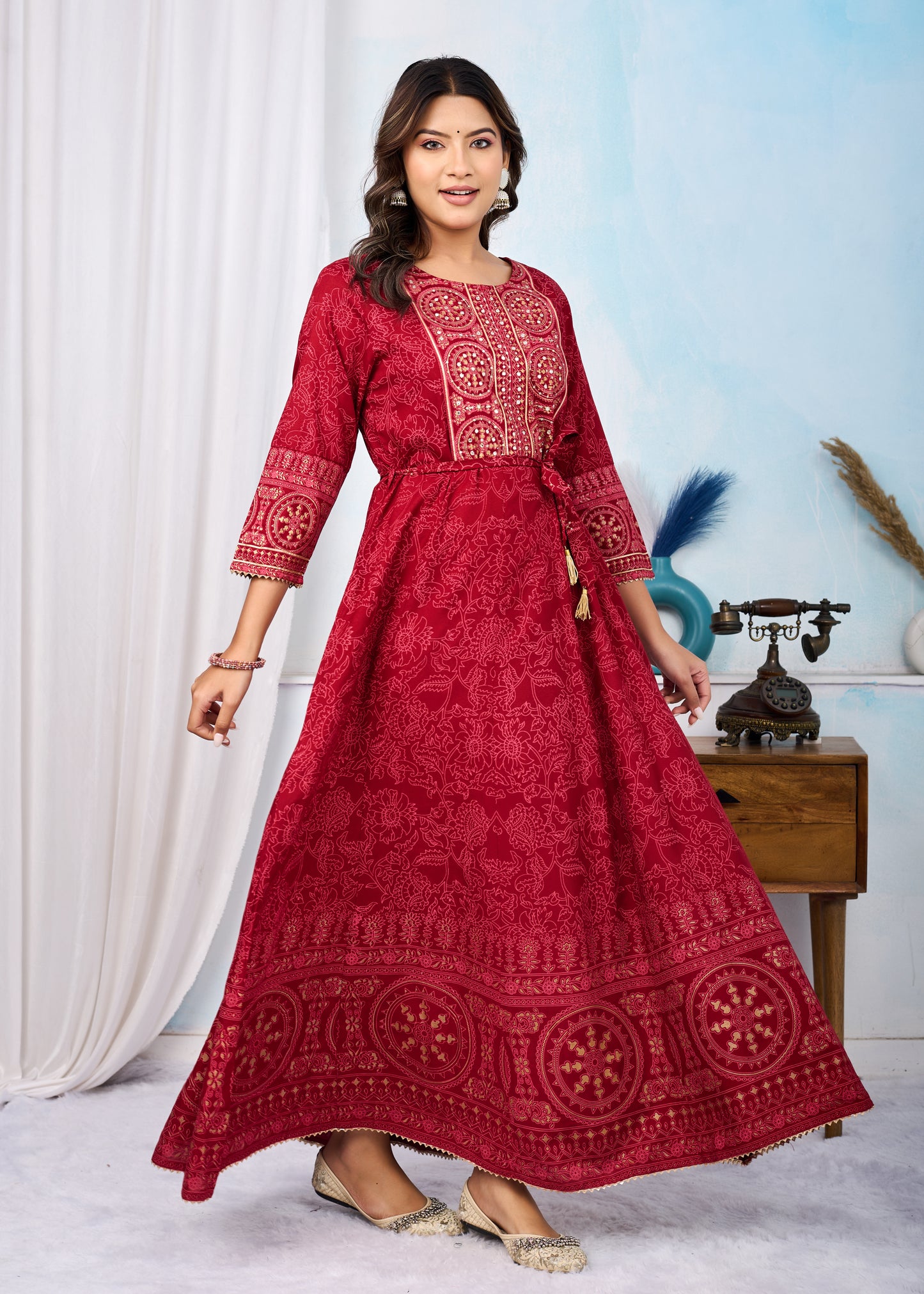 Scarlet Red Handwork Flair Gown
