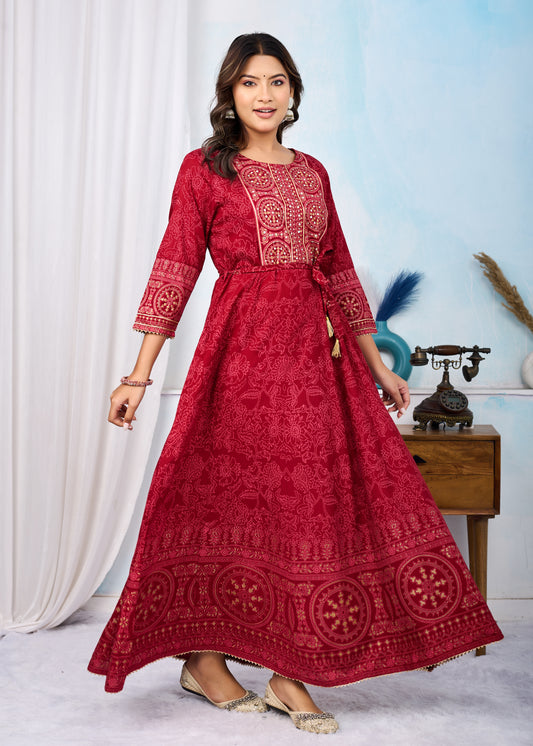 Scarlet Red Handwork Flair Gown