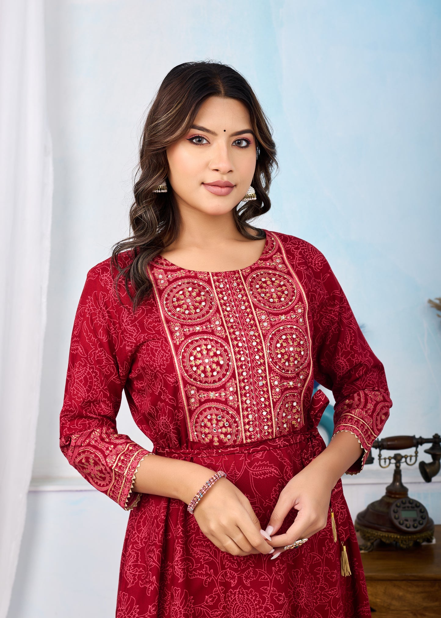 Scarlet Red Handwork Flair Gown