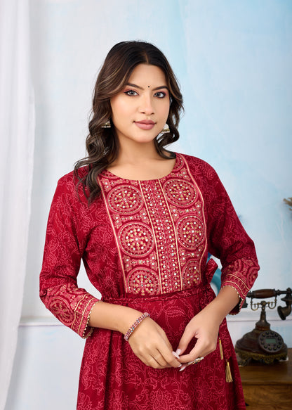 Scarlet Red Handwork Flair Gown