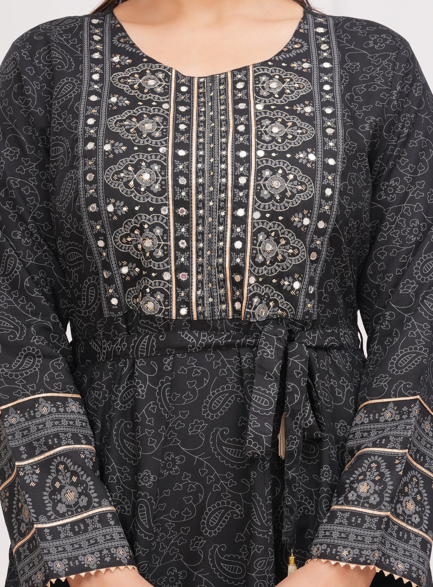 Black Handwork Flair Gown